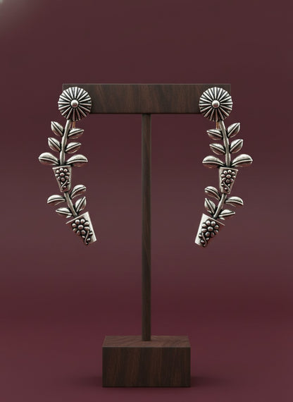 Floral Vine Silver Oxidized Ear Cuff Earrings for Women - Special Occasions