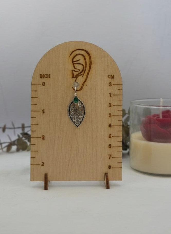 Verdant Filigree Leaf Hook Earrings with Green Accent Stone for Women - Everyday Wear
