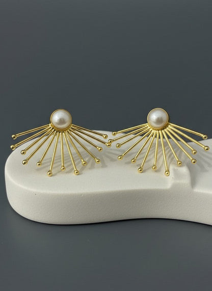 Versatile Pearl Sunburst Statement Stud Earrings for Women | 18K Gold Plated - All Occasion Wear