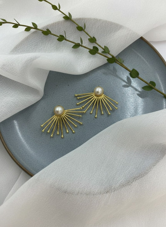 Versatile Pearl Sunburst Statement Stud Earrings for Women | 18K Gold Plated - All Occasion Wear