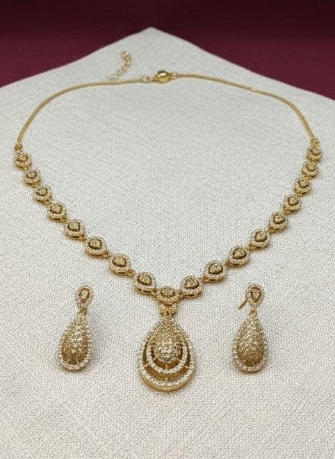 Victorian Mehendi Polish AD Teardrop Necklace Set for Women - Special Occasions