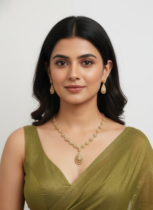 Victorian Mehendi Polish AD Teardrop Necklace Set for Women - Special Occasions