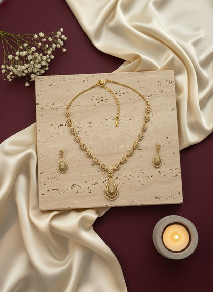 Victorian Mehendi Polish AD Teardrop Necklace Set for Women - Special Occasions
