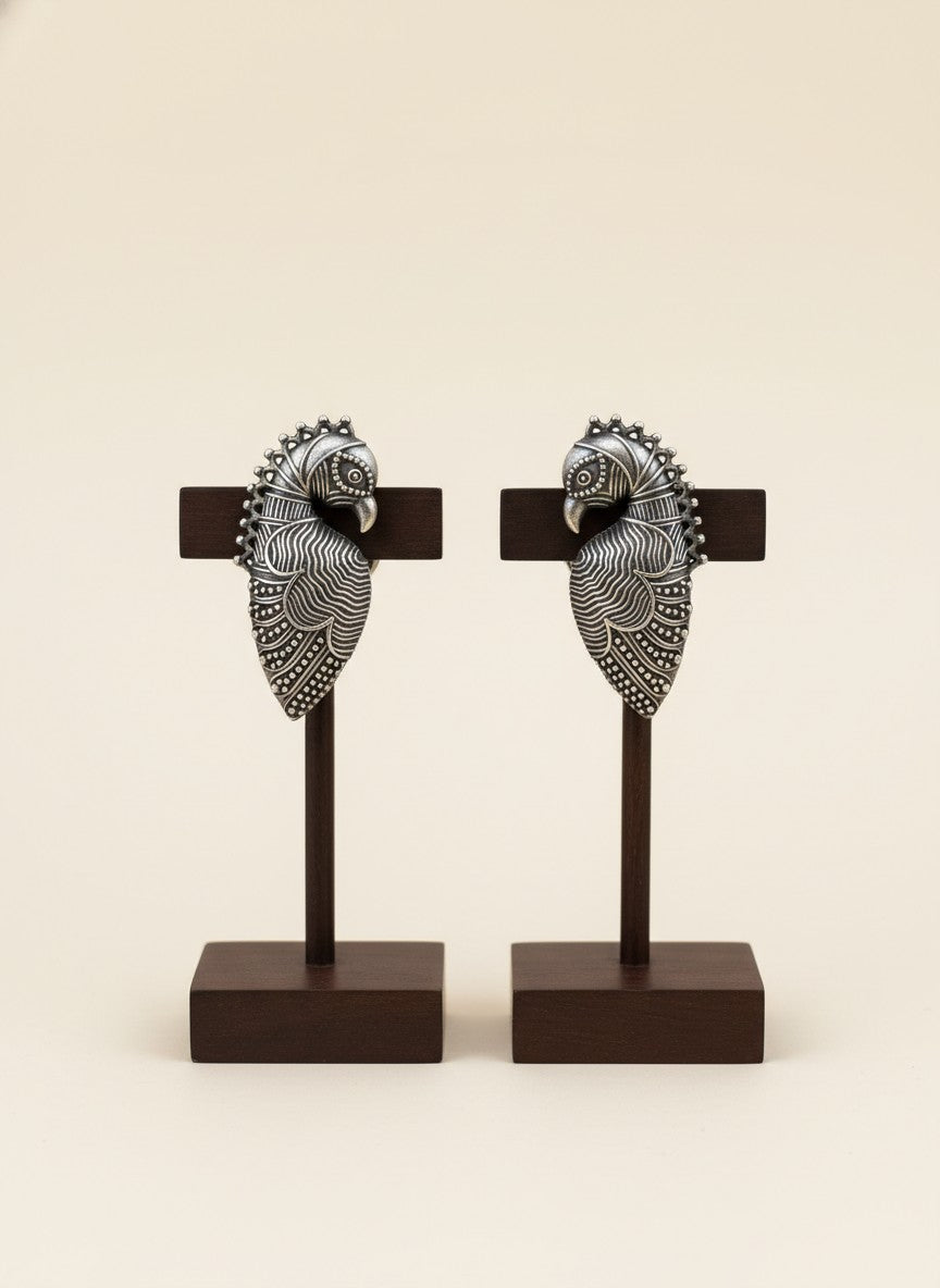 Vintage Silver Oxidized Peacock No Piercing Ear Cuff for Women - Special Occasions