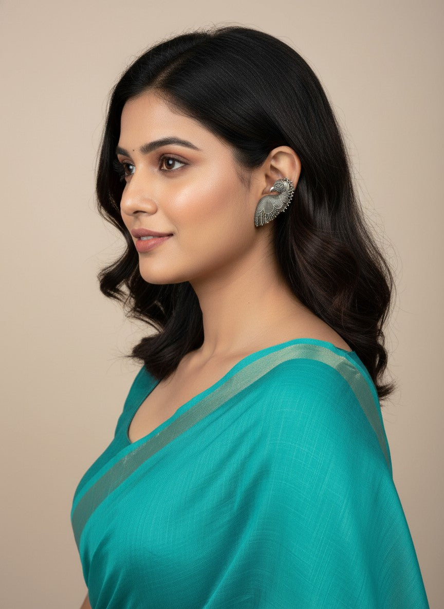 Vintage Silver Oxidized Peacock No Piercing Ear Cuff for Women - Special Occasions