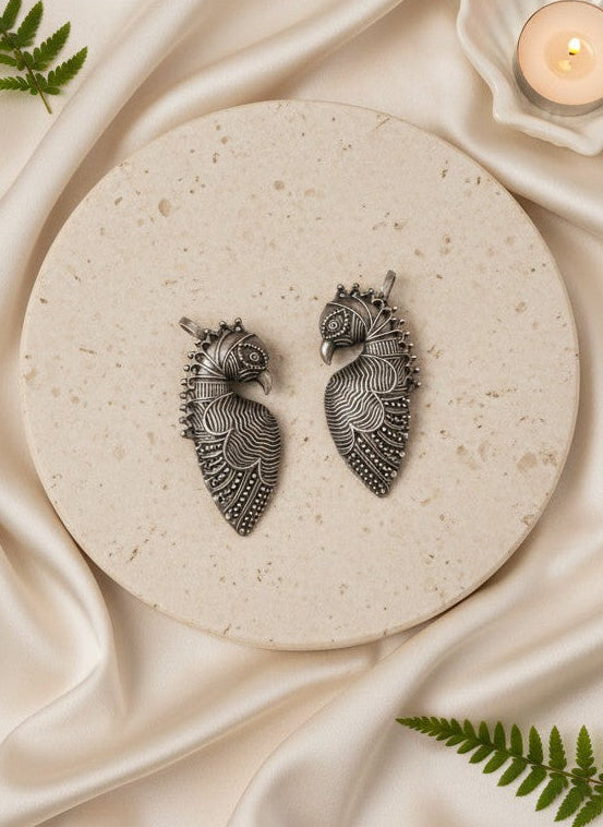 Vintage Silver Oxidized Peacock No Piercing Ear Cuff for Women - Special Occasions