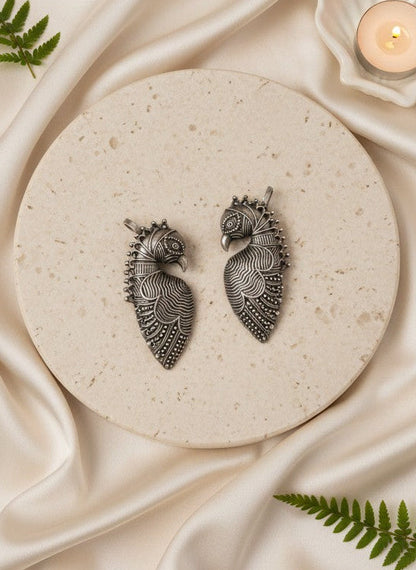 Vintage Silver Oxidized Peacock No Piercing Ear Cuff for Women - Special Occasions