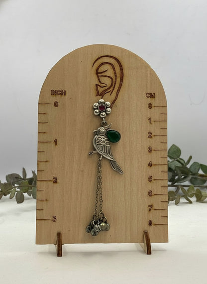 Silver Oxidized Bird Motif Earrings with Ghungroo Drops & Green Stone Accent for Women - All Occasions