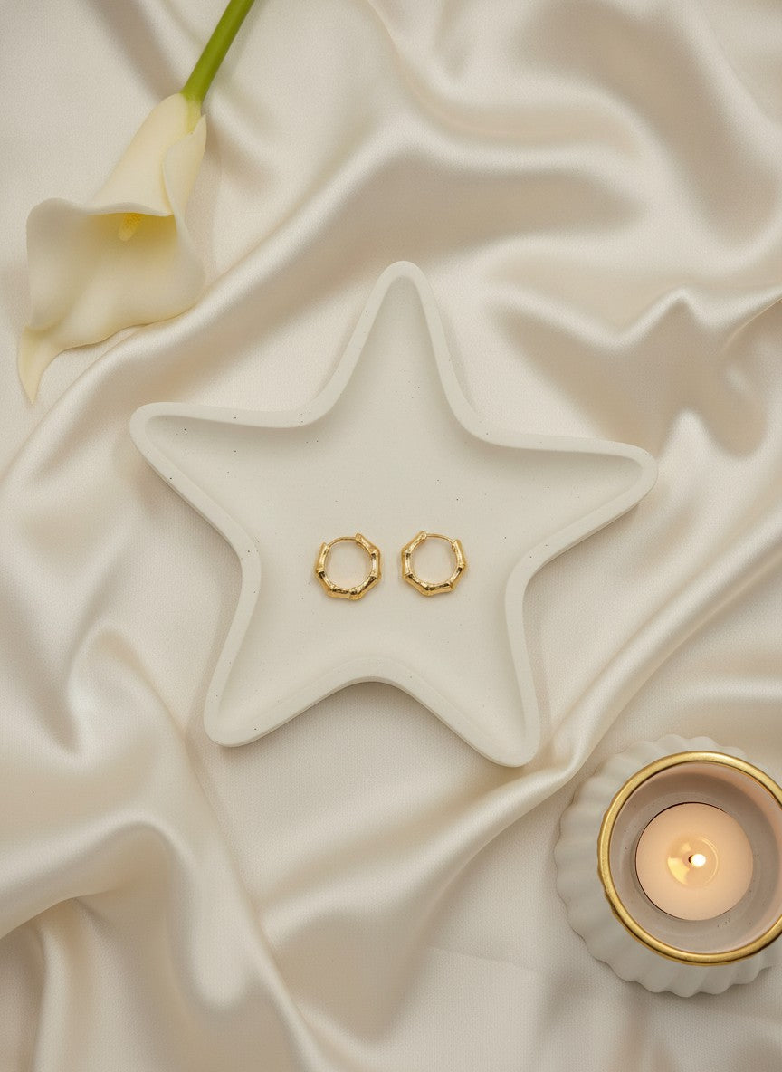 Gold Plated Bamboo-Inspired Mini Hoop Earrings for Women - Everyday Wear