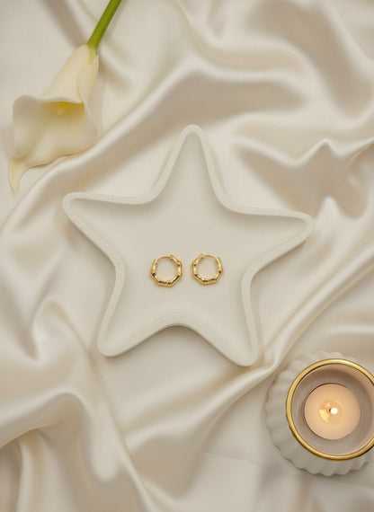 Gold Plated Bamboo-Inspired Mini Hoop Earrings for Women - Everyday Wear