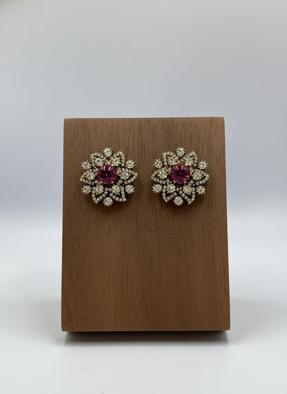 Victorian Gold-Plated Floral Pattern Polki Stud Earrings