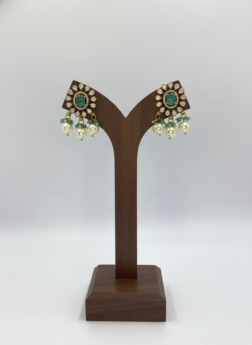 Victorian Gold Plated Polki Stud Earrings with Pearl detailing