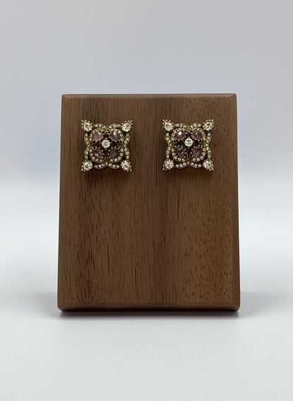 Victorian Gold-Plated Geometric pattern Polki Stud Earrings
