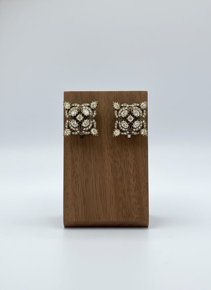 Victorian Gold-Plated Geometric pattern Polki Stud Earrings