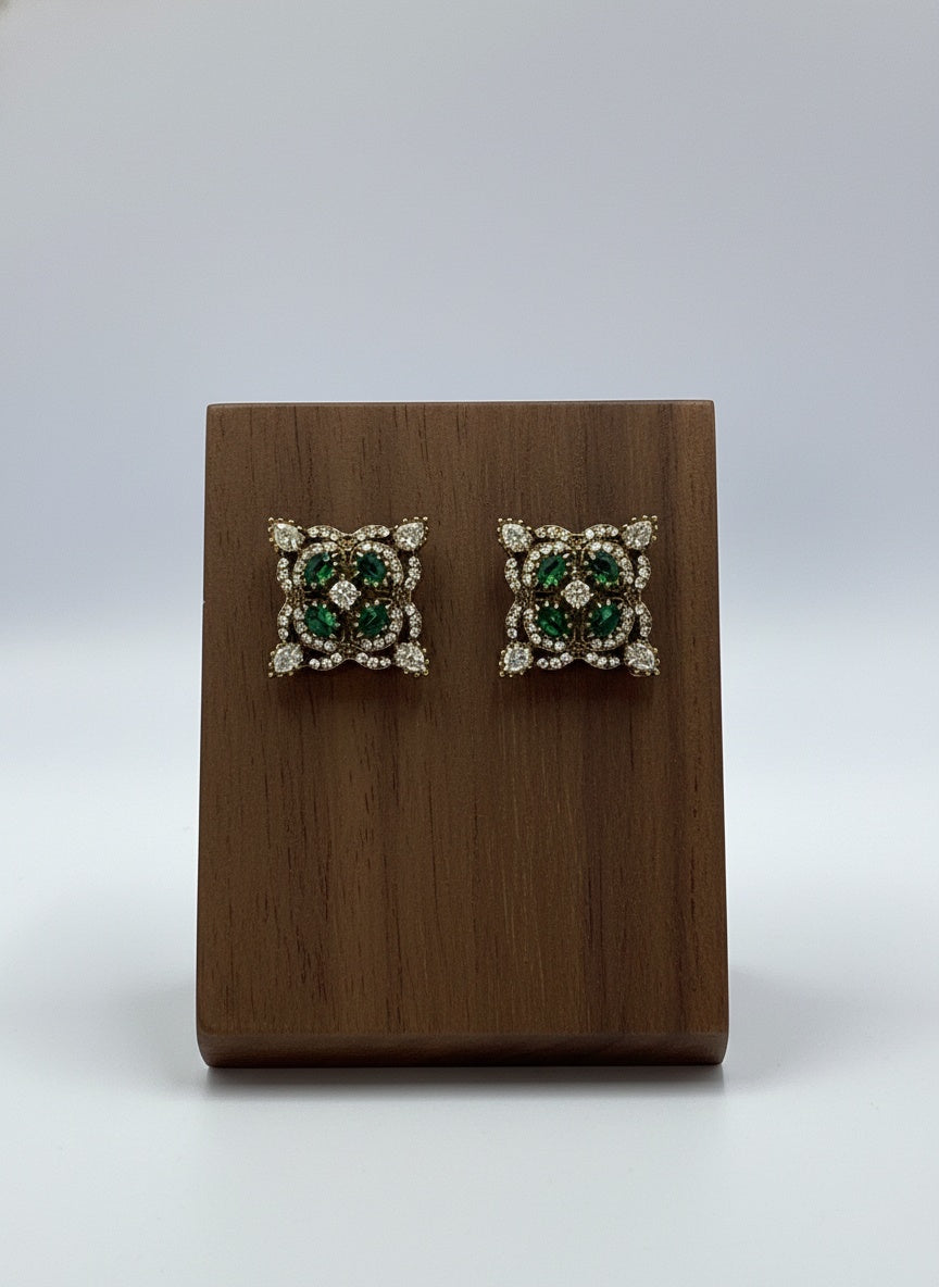 Victorian Gold-Plated Geometric pattern Polki Stud Earrings for Women