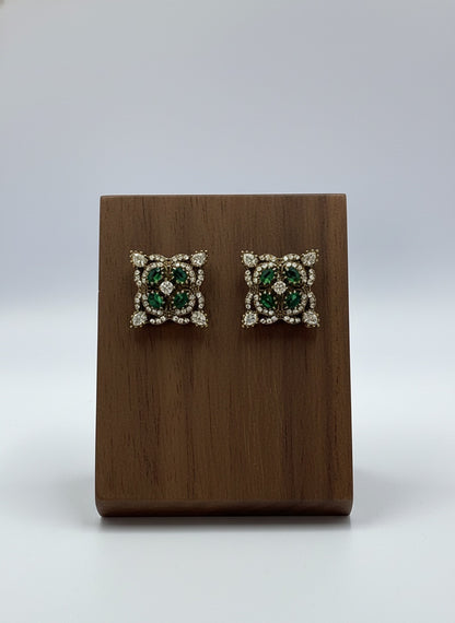 Victorian Gold-Plated Geometric pattern Polki Stud Earrings for Women