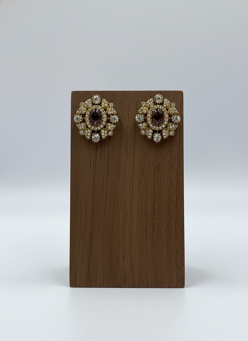Victorian Floral Pattern Gold Plated Wine Polki Stud Earrings for Women - All Occasions