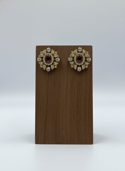 Victorian Floral Pattern Gold Plated Wine Polki Stud Earrings for Women - All Occasions