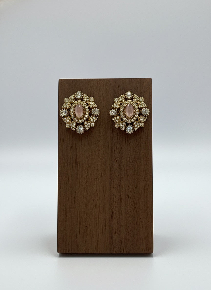 Victorian Floral Pattern Gold Plated Polki Stud Earrings