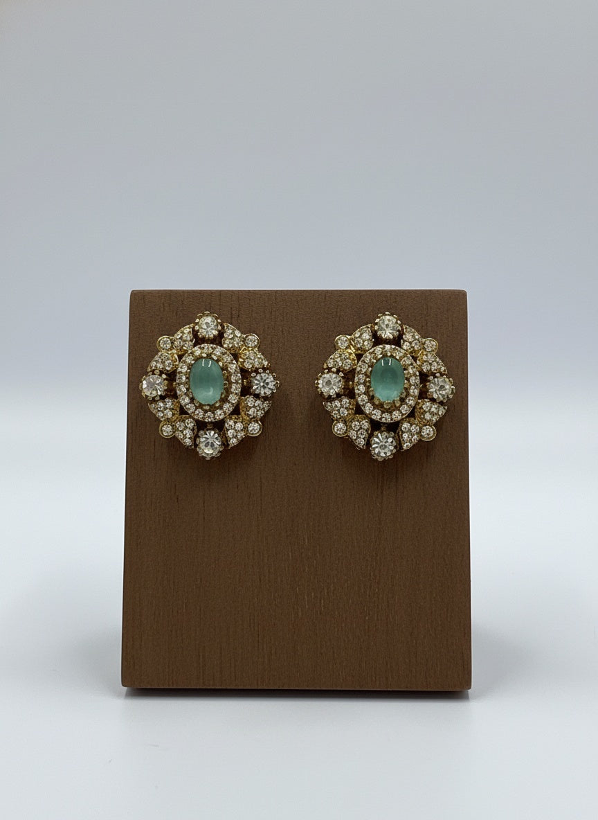 Victorian Floral Pattern Gold Plated Polki Stud Earrings