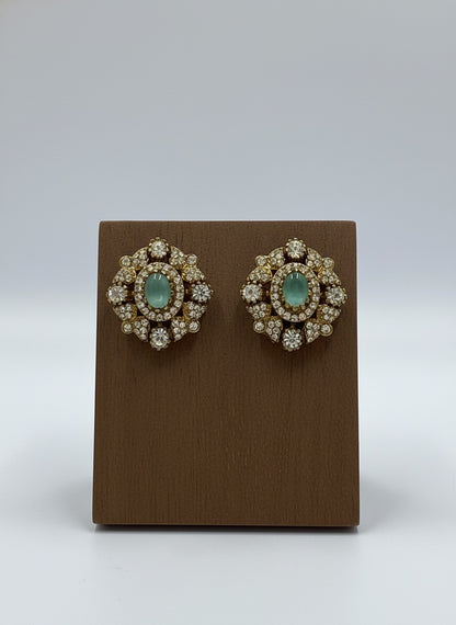 Victorian Floral Pattern Gold Plated Polki Stud Earrings