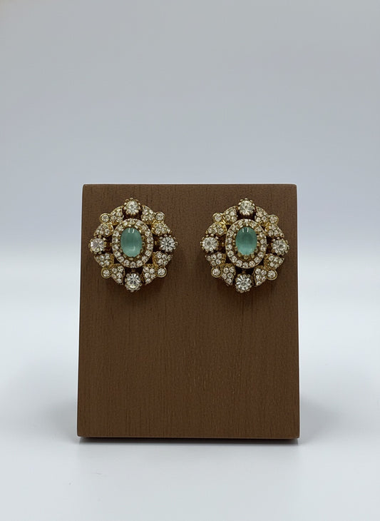 Victorian Floral Pattern Gold Plated Polki Stud Earrings