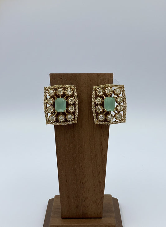 Victorian Gold Plated Polki Stud Earrings in Geometric Pattern