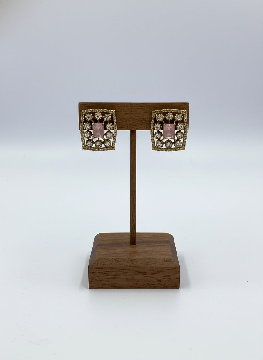 Victorian Gold Plated Polki Stud Earrings in Geometric Pattern for Women