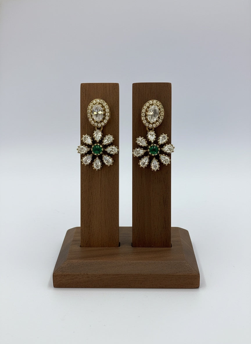 Victorian Gold Plated Polki Stud Earrings with Floral Drop