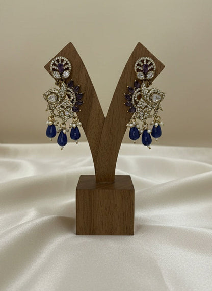 Victorian Gold Plated Peacock shaped Polki Dangler