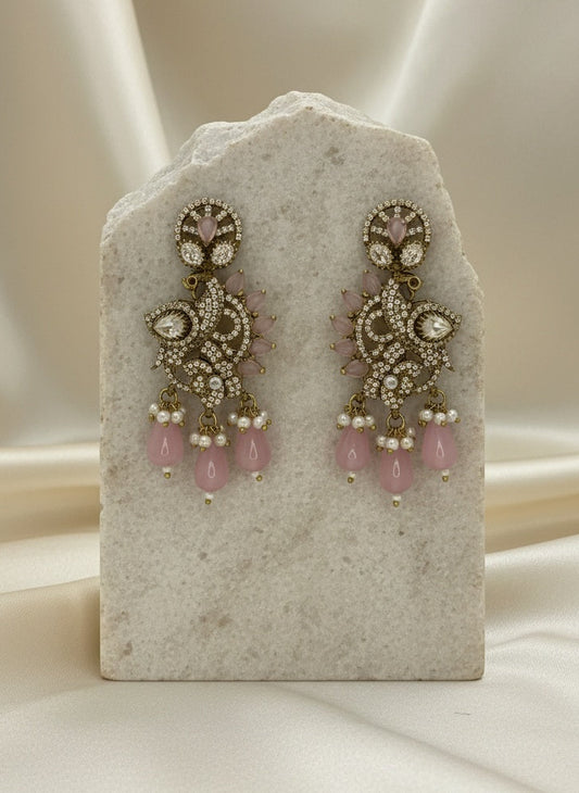 Victorian Gold Plated Peacock shaped Polki Dangler