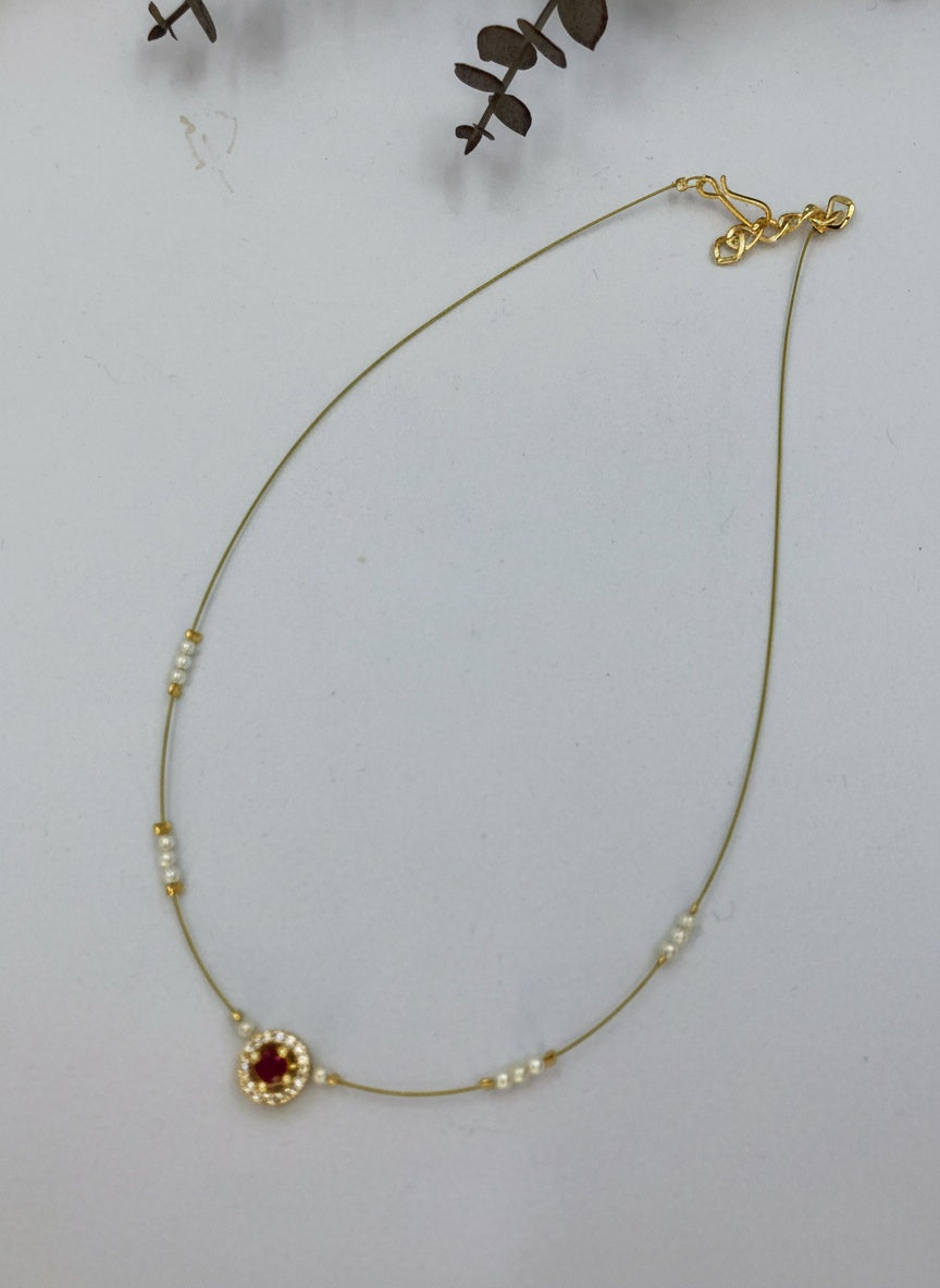 Gold plated Invisible Chain Kundan and Pearl Necklace for Women - Everyday Wear