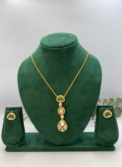 Gold Plated Polki Kundan Necklace Chain Set for Women
