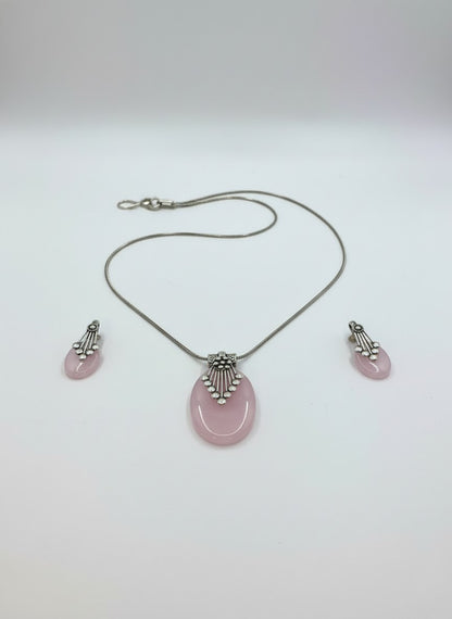 Silver Oxidized Ethnic Chain Necklace set in oval design pattern