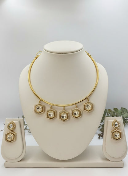 Traditional Hasli style Gold-Plated Kundan Necklace Set for Women
