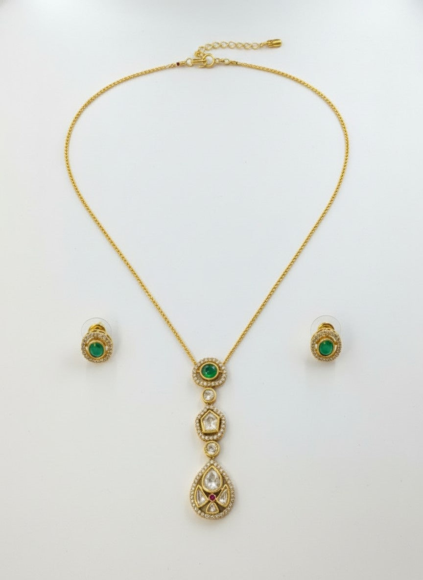 Gold Plated Polki Kundan Necklace Chain Set for Women