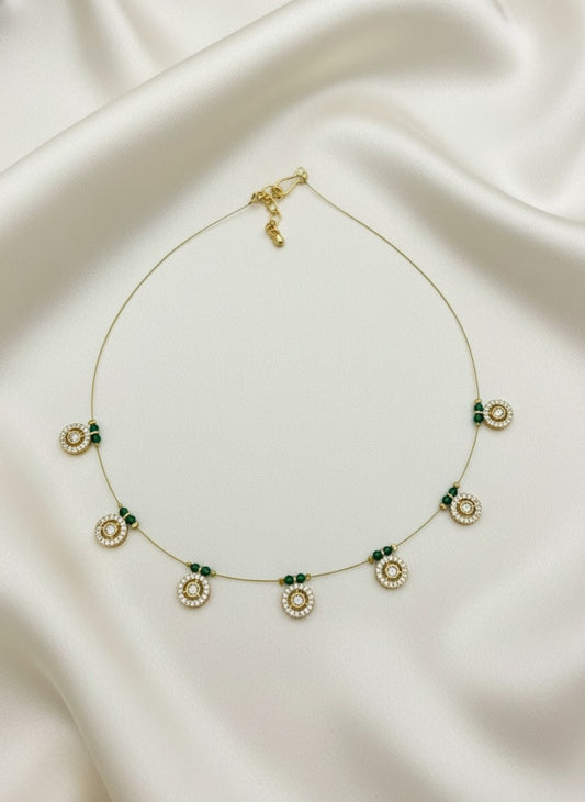 Gold plated Invisible Chain Kundan and Pearl Necklace for Women