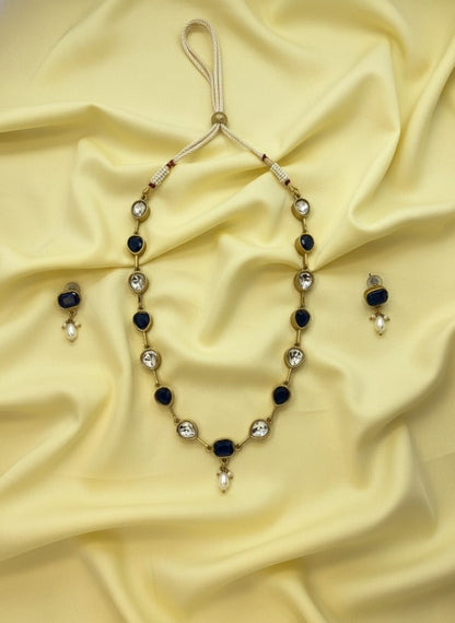 Gold Plated Crystal Stone and Beads Long Necklace Set for Women - All Occasions