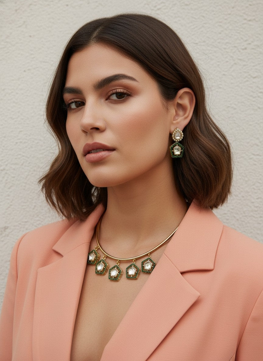 Traditional Hasli style Gold-Plated Kundan Necklace Set for Women