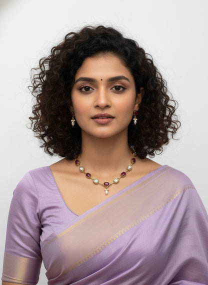 Gold Plated Crystal Stone and Beads Long Necklace Set for Women