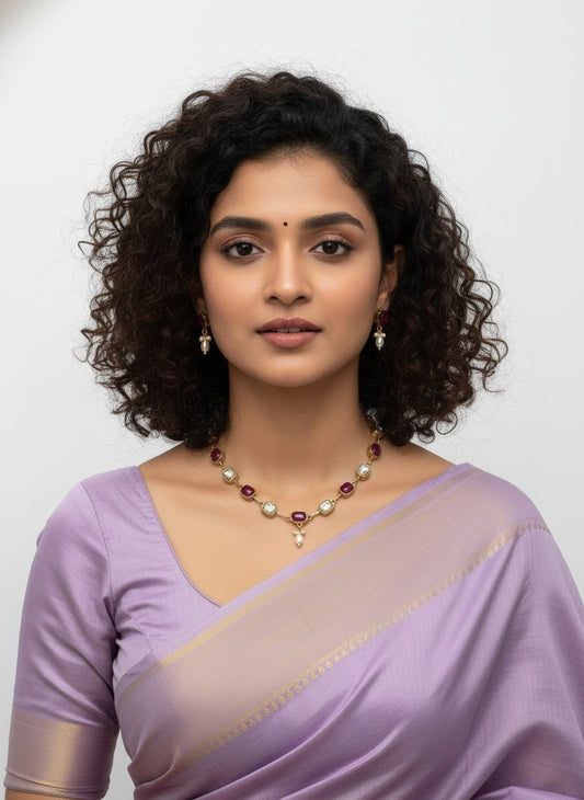 Gold Plated Crystal Stone and Beads Long Necklace Set for Women
