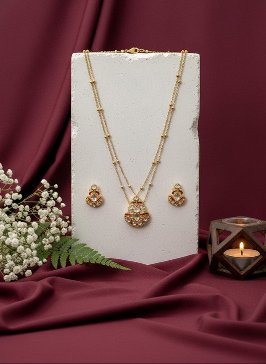 Classic Polki Kundan gold plated Long Necklace Set with Earrings for Women
