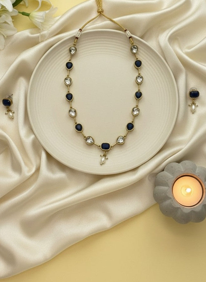 Gold Plated Crystal Stone and Beads Long Necklace Set for Women - All Occasions
