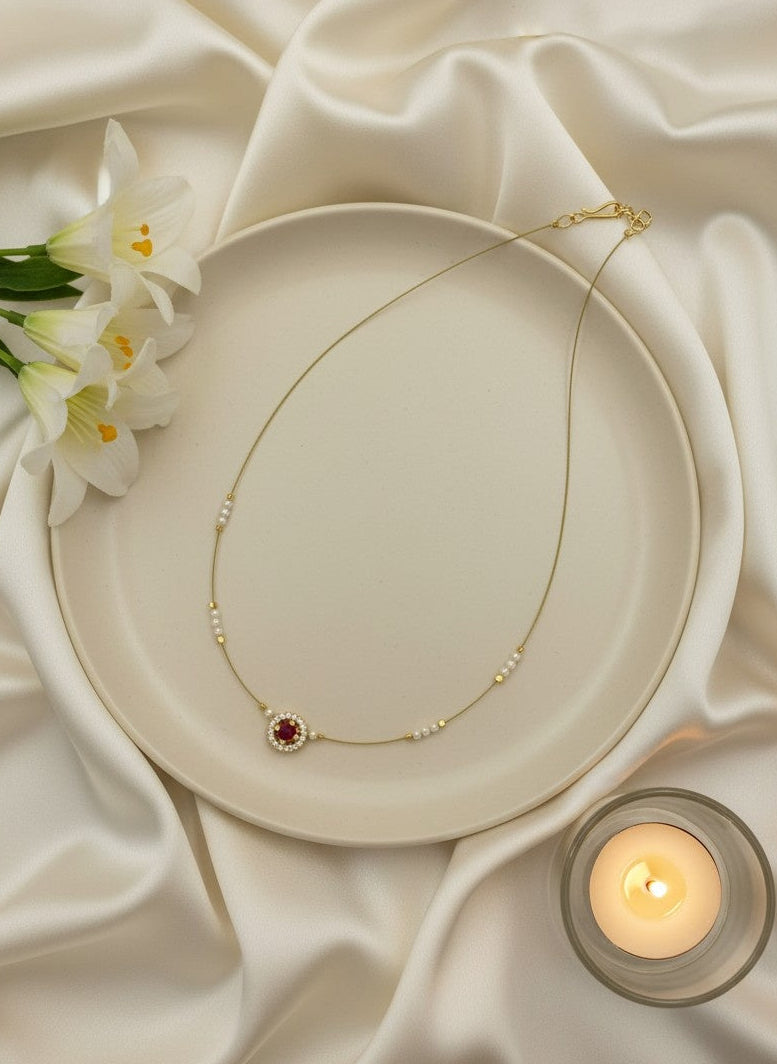Gold plated Invisible Chain Kundan and Pearl Necklace for Women - Everyday Wear