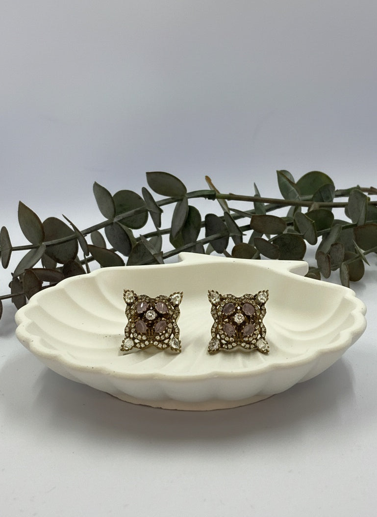 Victorian Gold-Plated Geometric pattern Polki Stud Earrings for Women