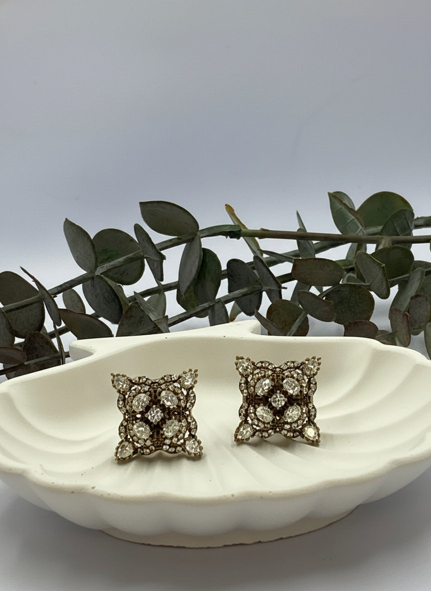 Victorian Gold-Plated Geometric pattern Polki Stud Earrings for Women