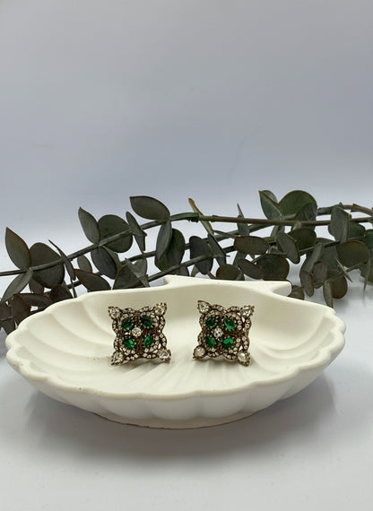 Victorian Gold-Plated Geometric pattern Polki Stud Earrings