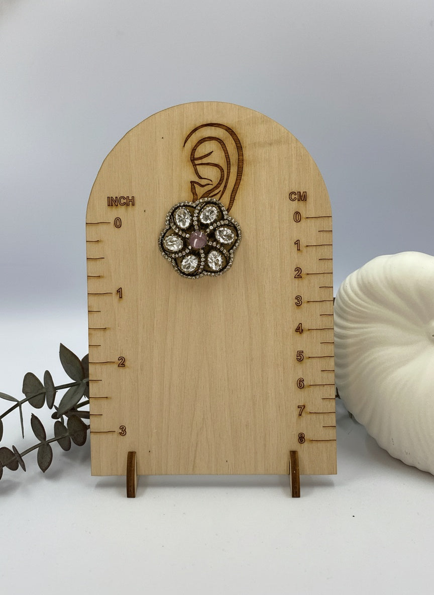 Victorian Gold Plated Floral Pattern Polki Stud Earrings