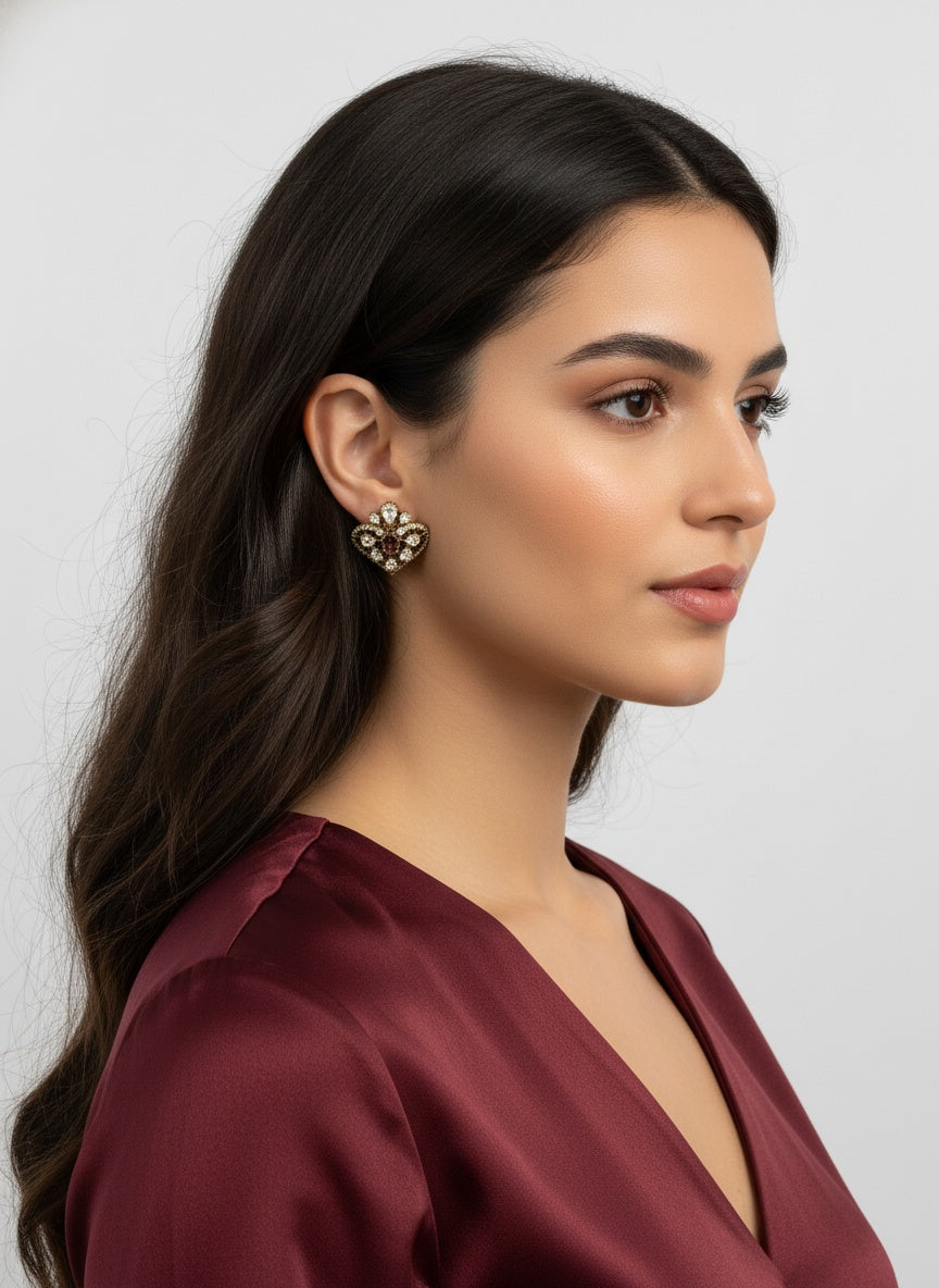 Victorian Gold Plated Polki Stud Earrings