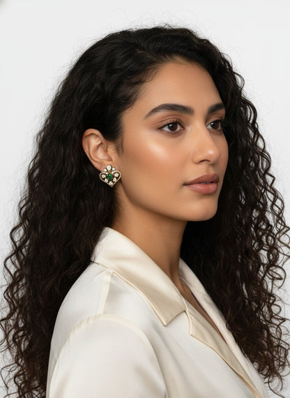 Victorian Gold Plated Polki Stud Earrings